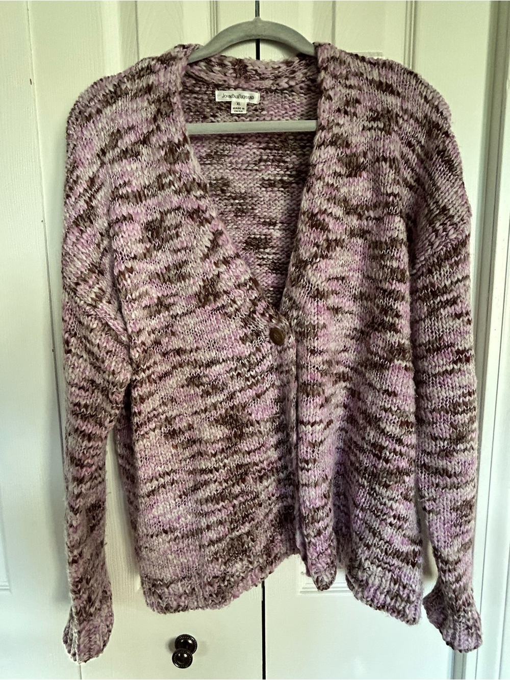 JohnPaulRichard Lavender and Brown Marled Knit Cardigan